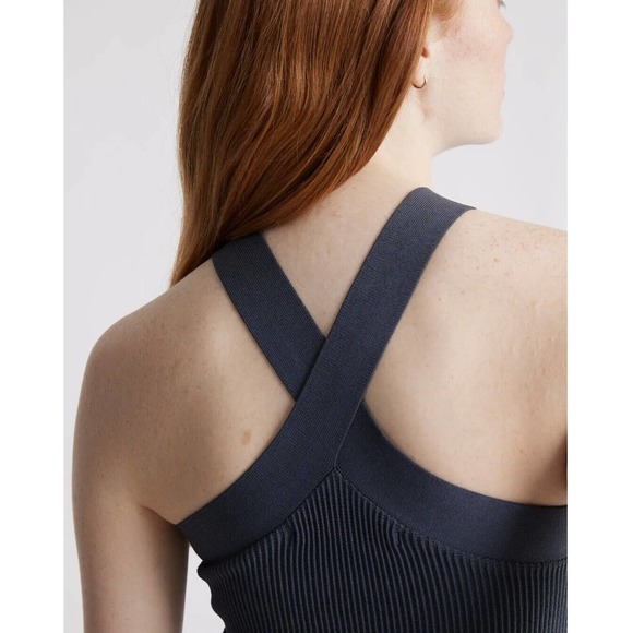 Quince Cropped Halter Ribbed Knit Tank XS Gray - Picture 3 of 3
